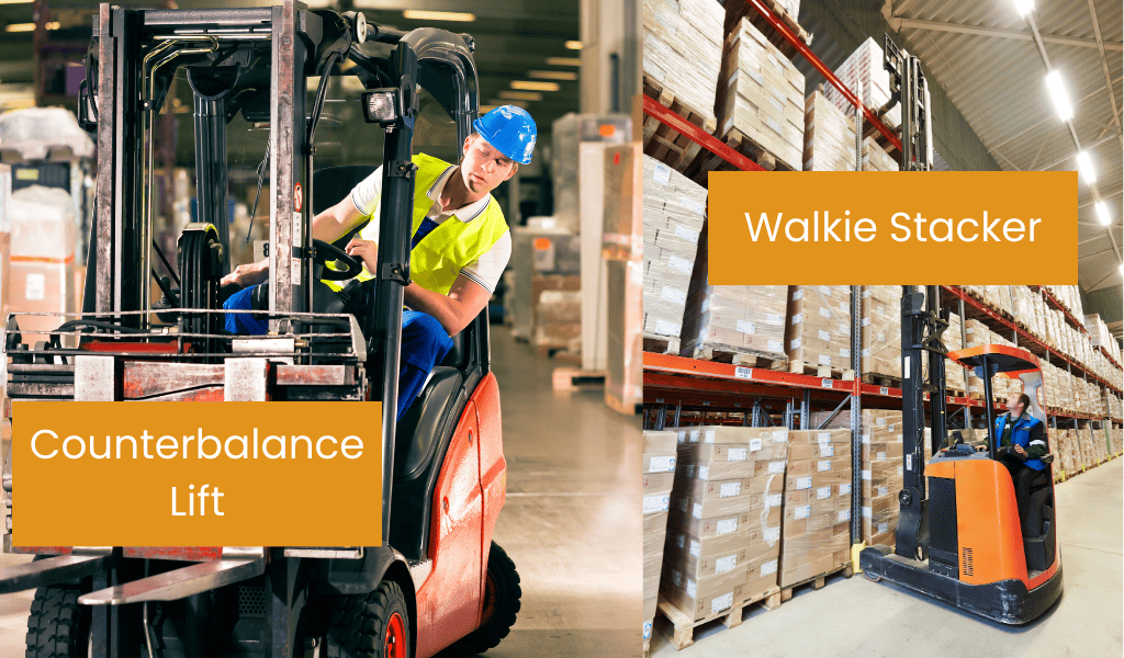 Warehouse Operations Machine Handling Equipment in the warehouse - Counterbalance lift and walkie stacker